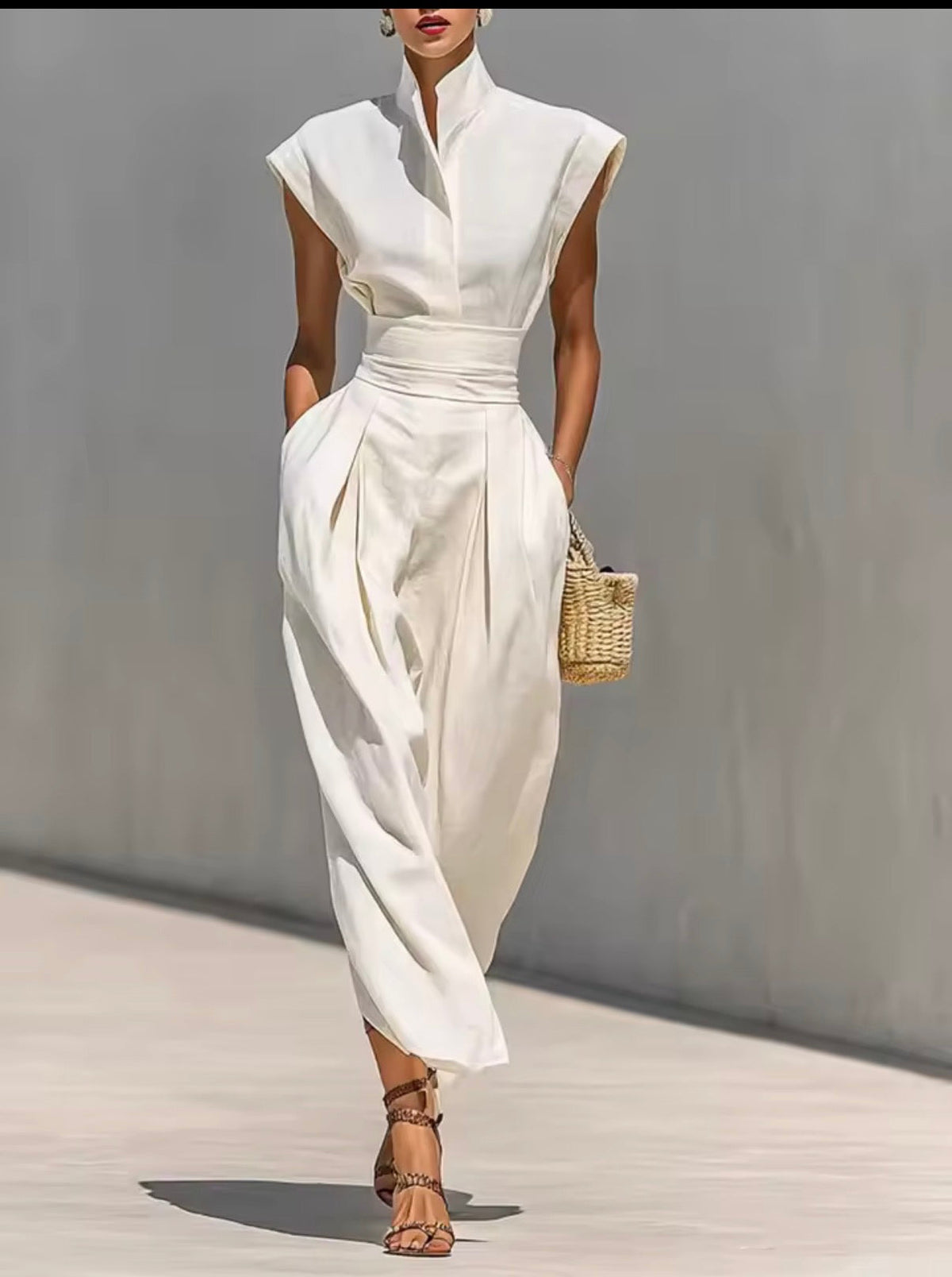 Mono midi cuello mao en blanco