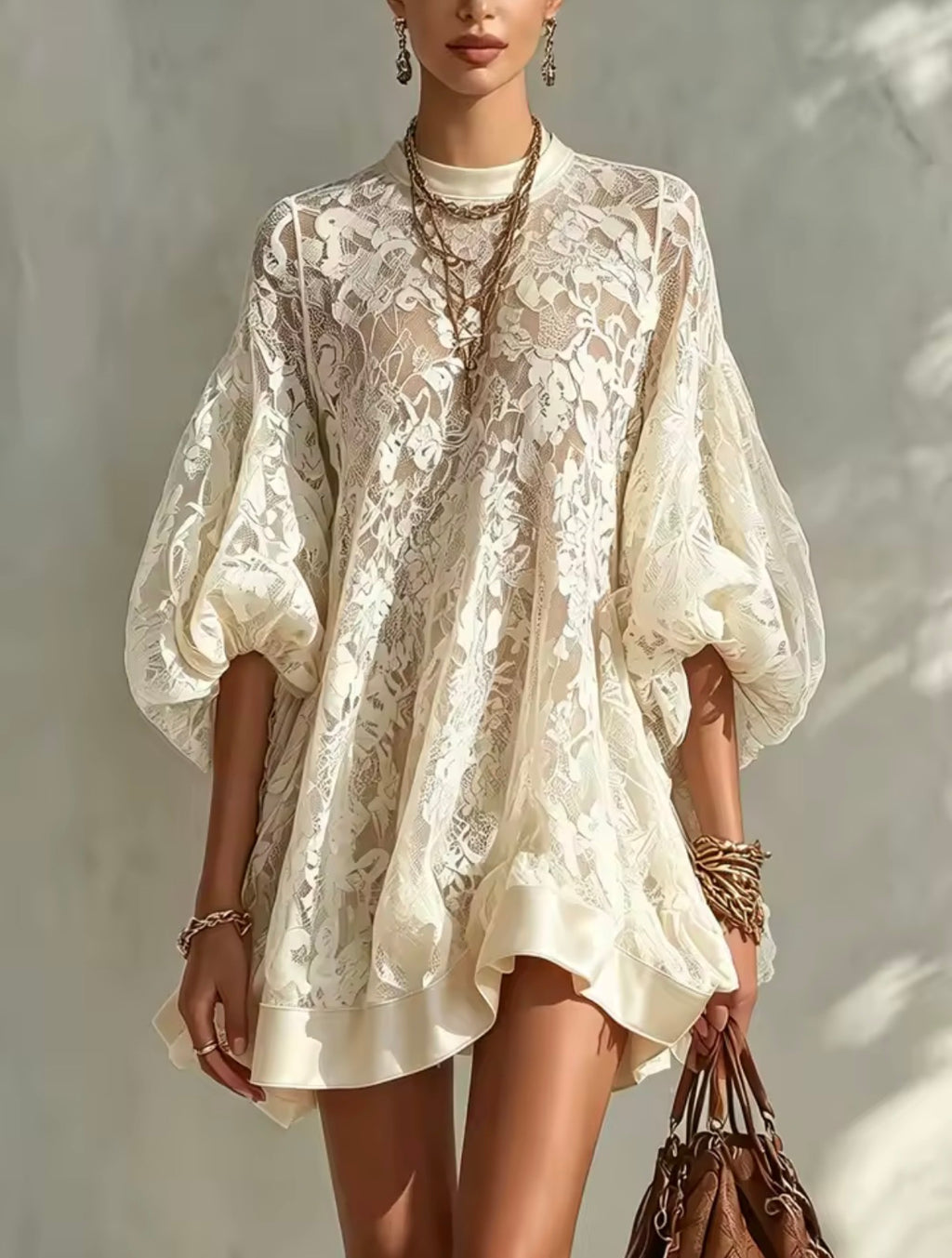 Vestido mini encaje floral - vista frontal
