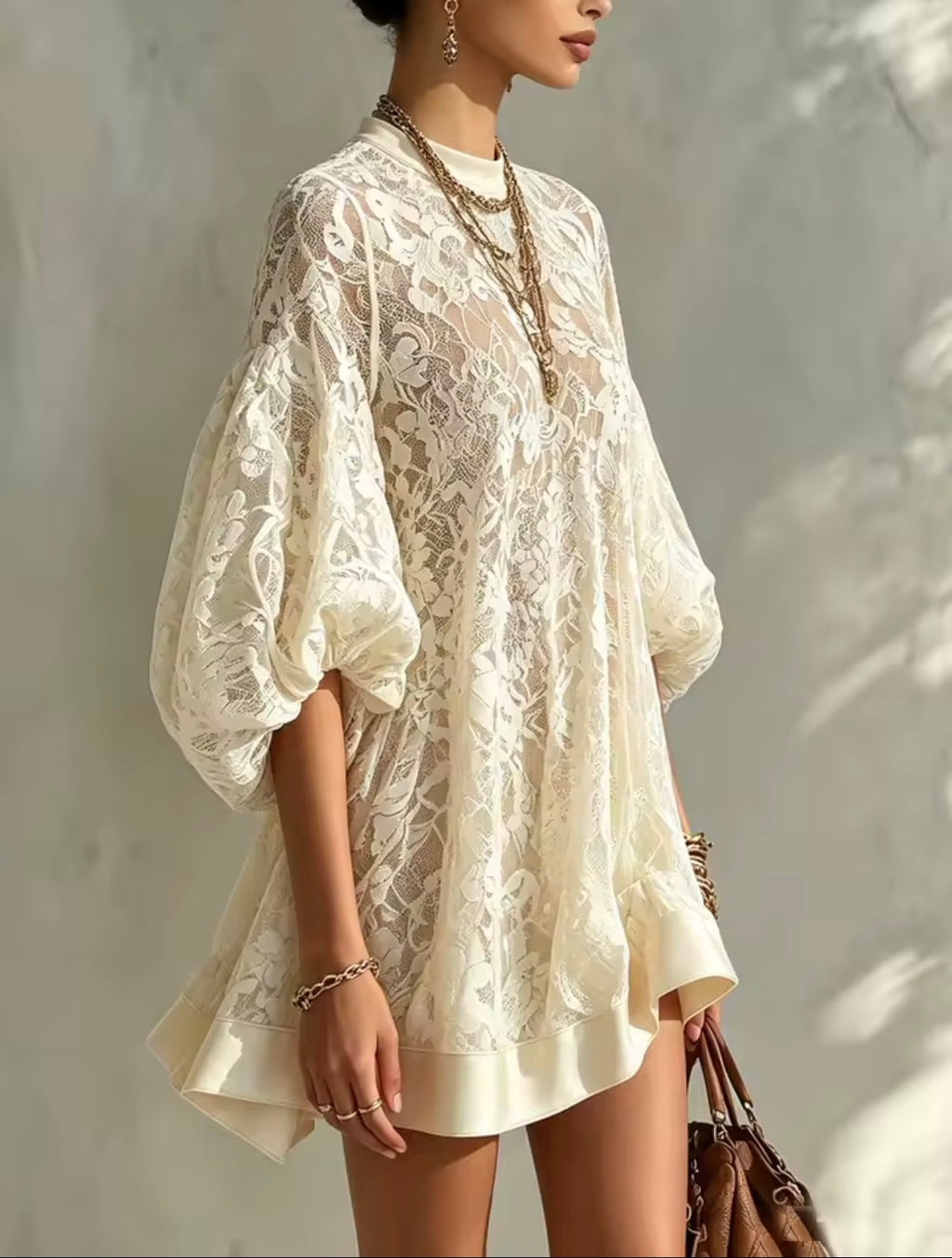 Vestido mini encaje floral - vista lateral