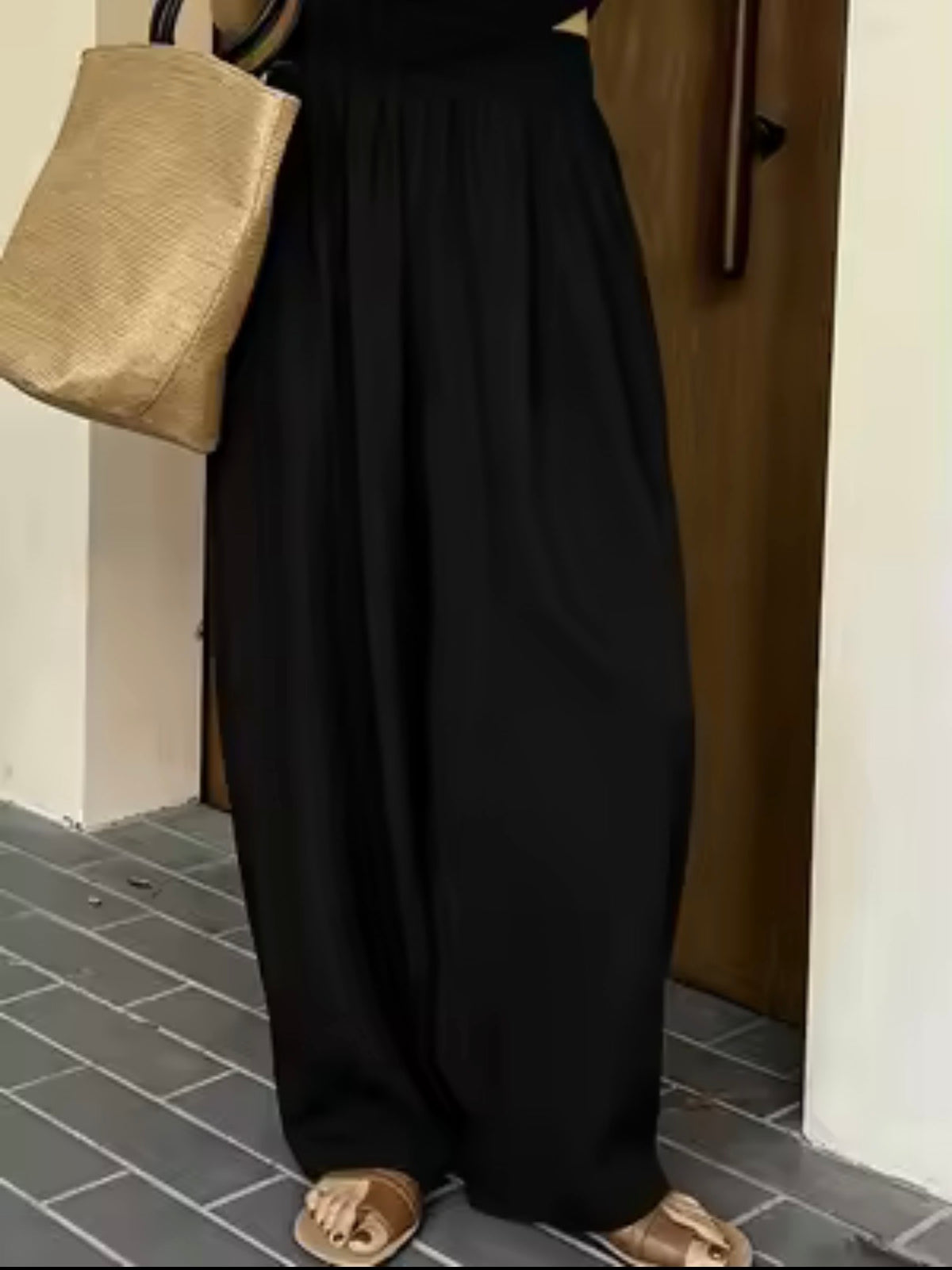 Pantalón globo negro cintura elástica