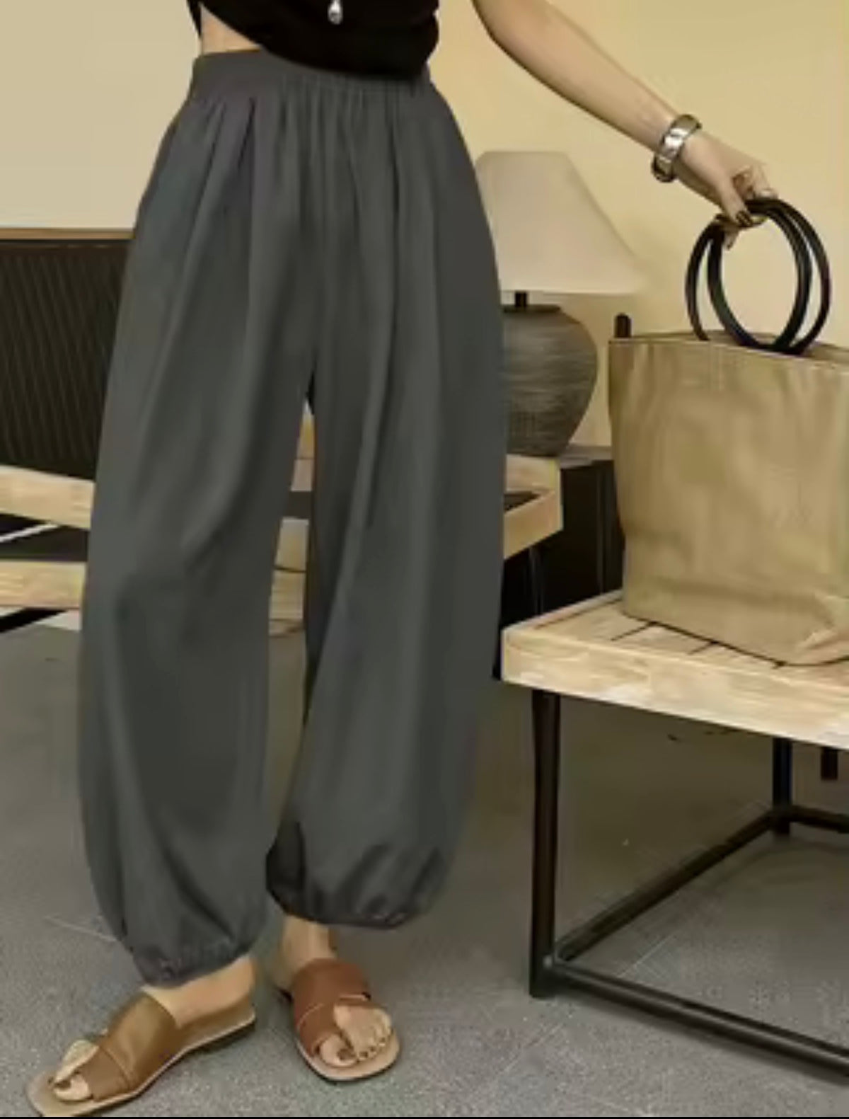 Pantalón globo gris cintura elástica