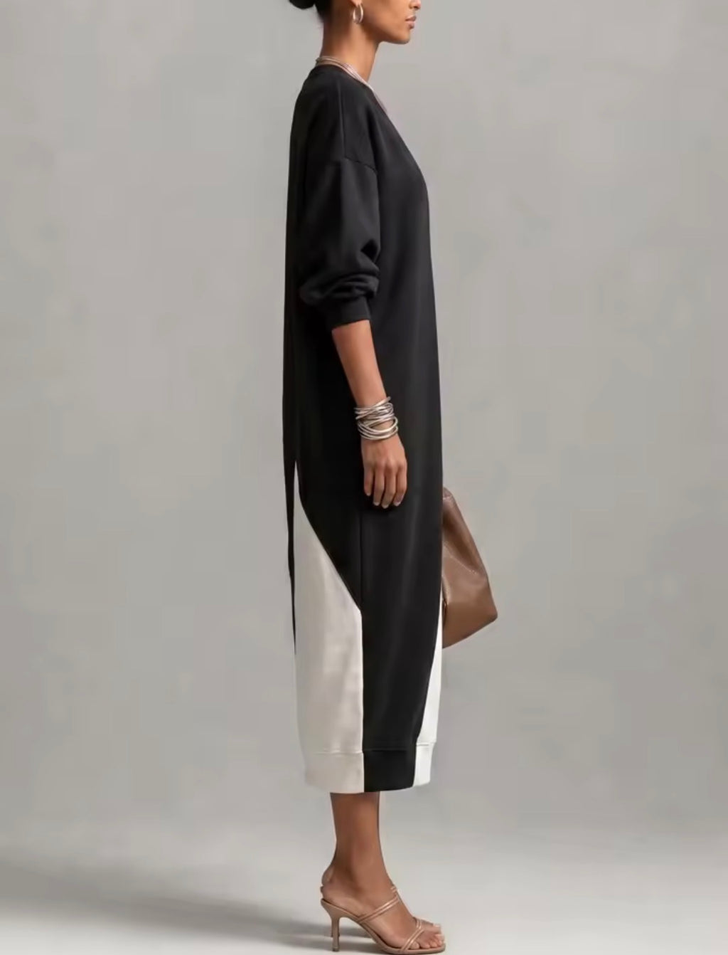 Vestido midi bicolor negro y blanco - vista lateral