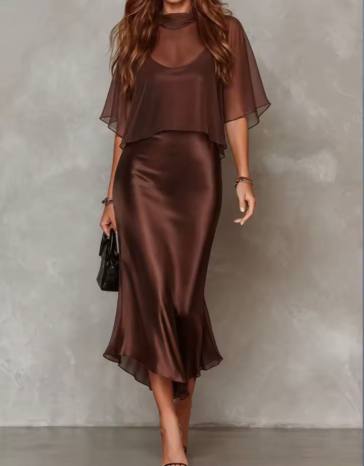 Conjunto slip dress chocolate - vista frontal