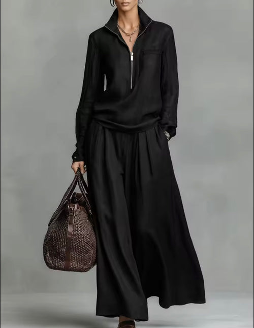 Conjunto palazzo midi negro - blusa cremallera
