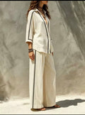 Conjunto camisa oversize ribete negro crema - pantalón palazzo lateral