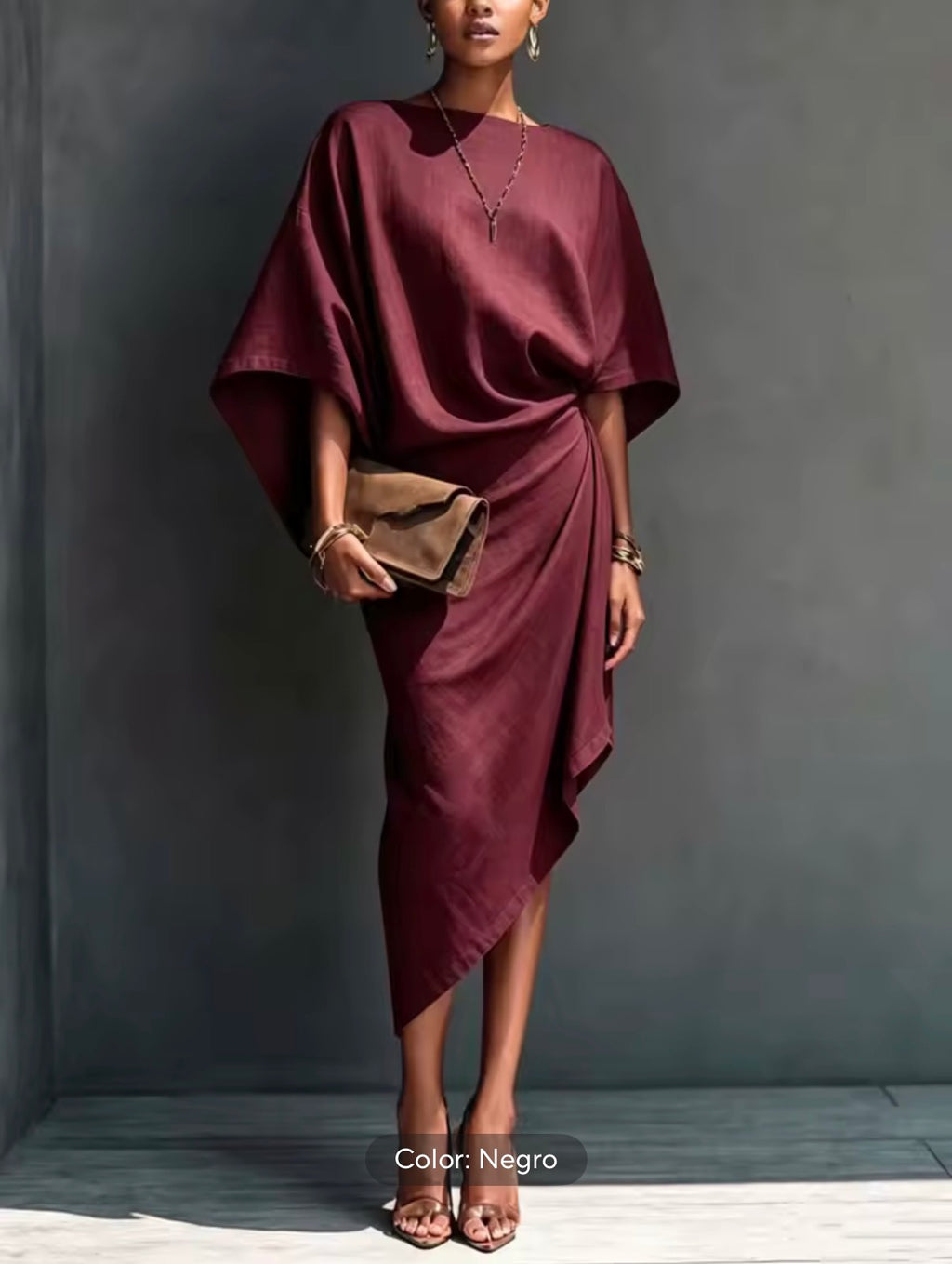 Vestido capa drapeado asimétrico - Burdeos