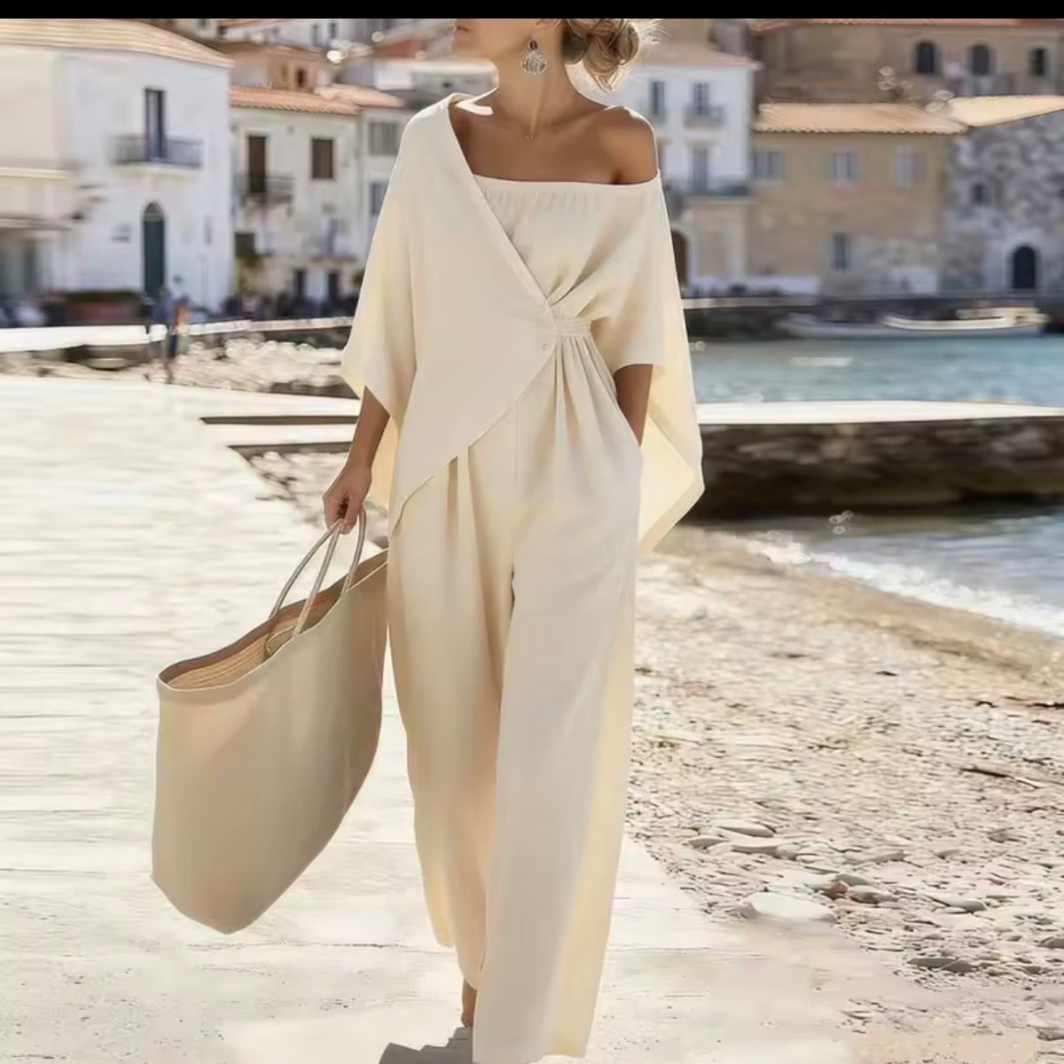 Mono largo escote asimétrico - Beige
