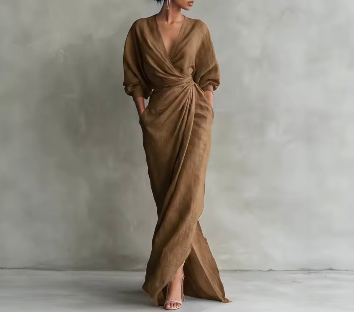 Vestido maxi cruzado - Camel
