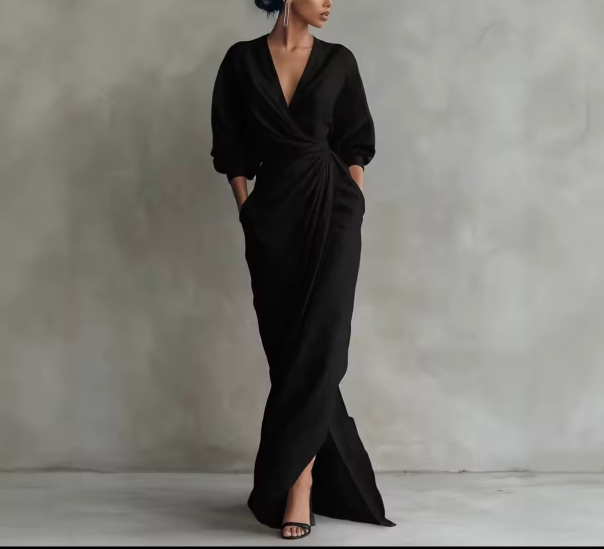 Vestido maxi cruzado - Negro
