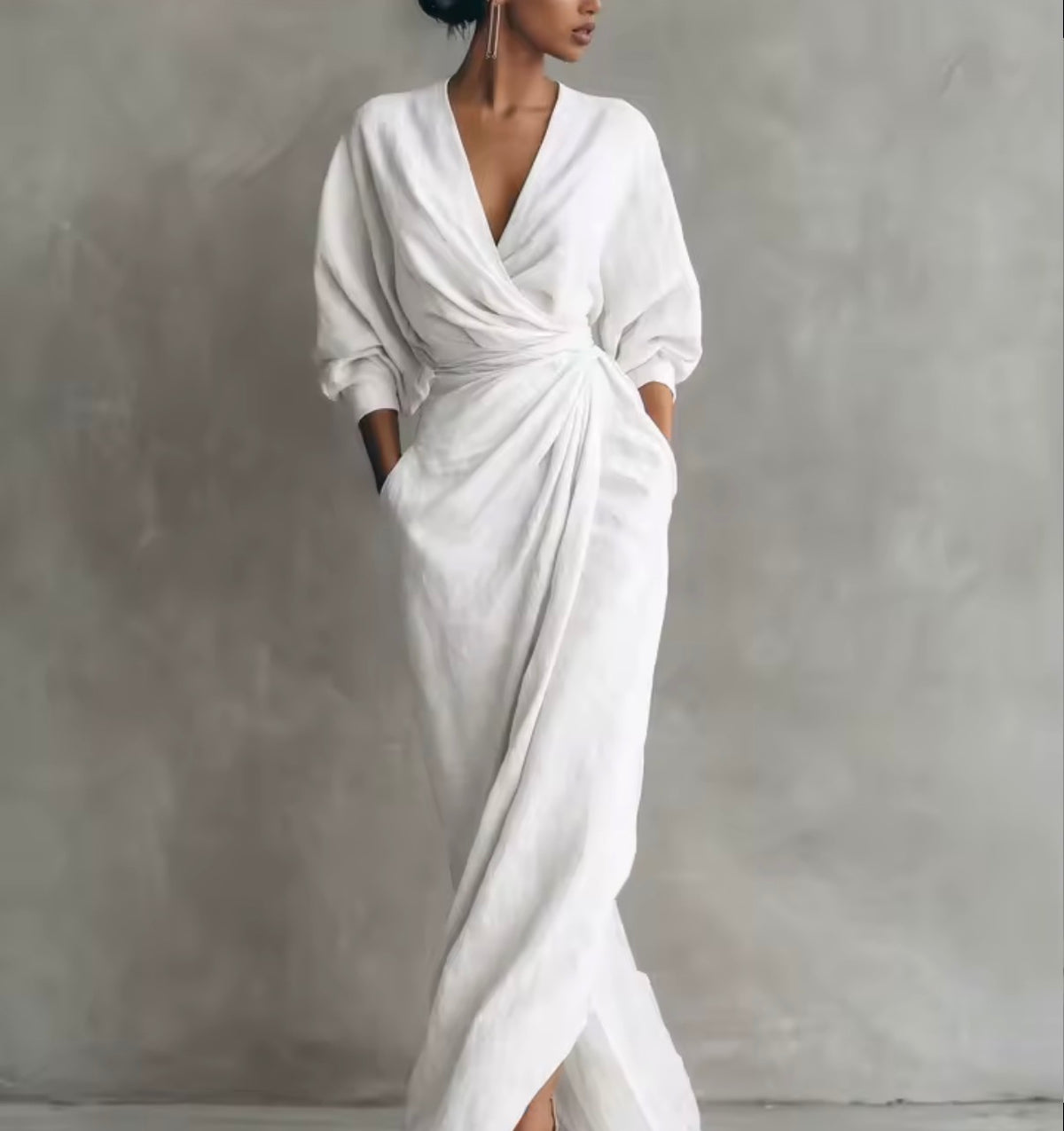 Vestido maxi cruzado - Blanco
