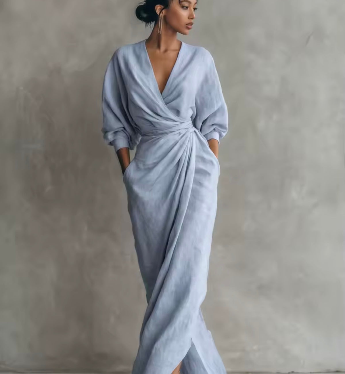 Vestido maxi cruzado - Azul Cielo